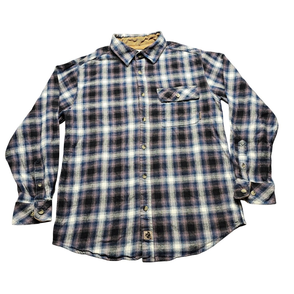 Legendary Whitetails Buck Camp Flannel Shirt Men SZ MD Blue Purple Plaid Cotton